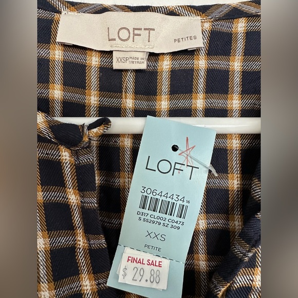 🎉 HOST PICK 🎉 [NEW WITH TAGS] LOFT Tiered Plaid Dress, Navy XXS petite - Picture 2 of 3